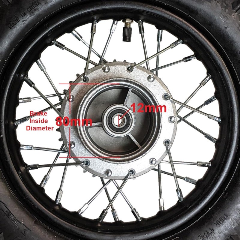RedCap 10" Rear Wheel Rim Tire Assembly 12mm Bearing 50cc 70cc 90cc 110cc Dirt Pit Pro Trail Bike CRF50 DRZ70 PW50 BBR50 TTR50 DRZ50 SSR 2.50-10 1.4x10 Rear Drum Brake (Tire: 2.50-10 with Drum Brake) - Image 4